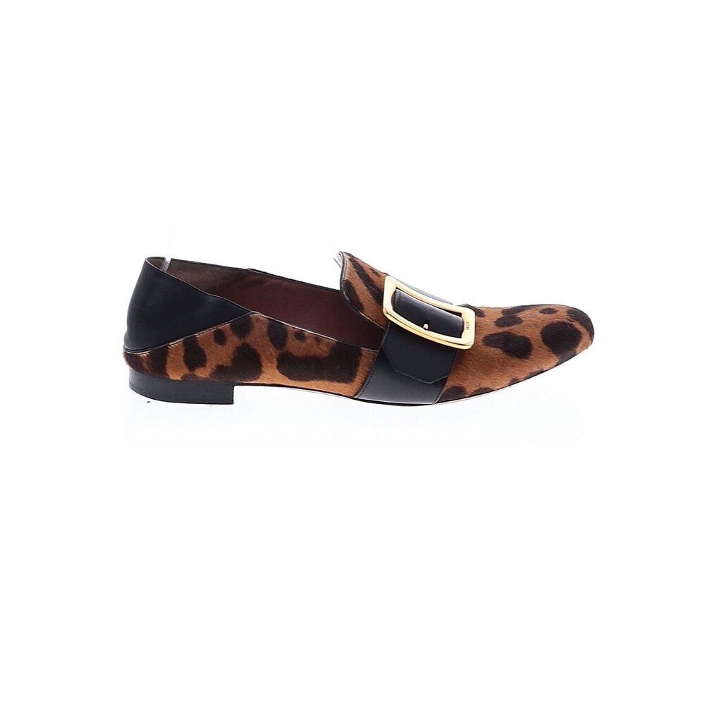 Bally Leopard Calf Hair Flats Gold Buckle Loafers EU 40 Made in Italy Sz 9